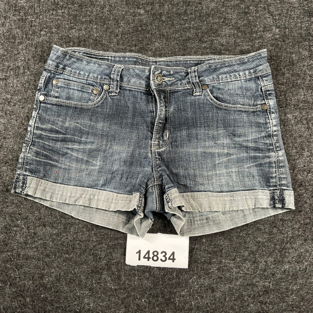 Papaya Boyfriend Shorts Womens Large Blue Denim Cotton Stretch Cuffed Hem Casual